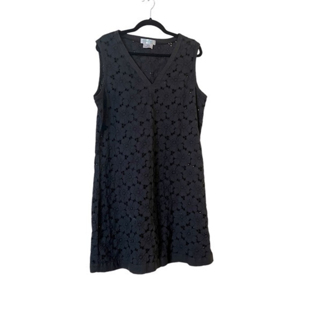Coastal Elements Black 100% Cotton Floral Pool Beach Sleeveless Coverup Dress